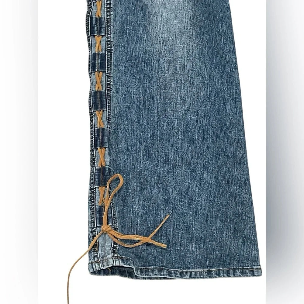 SEBO PARIS Y2K Juniors Lace up leg Blue Flared Women Jeans 13/14